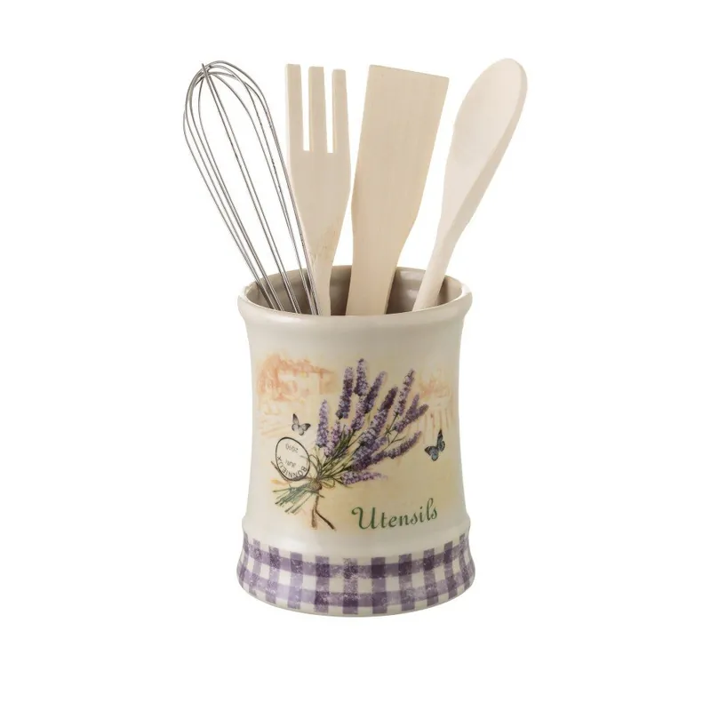 Tani Komplet przyborów kuchennych w pojemniku kamionkowym Unimasa Lavender Bonami