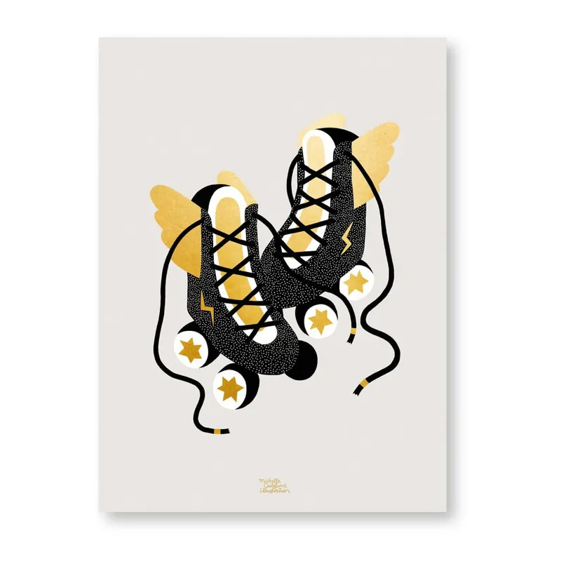 Zamów dziś Plakat Michelle Carlslund Gold Roller Skates, 50x70 cm Bonami