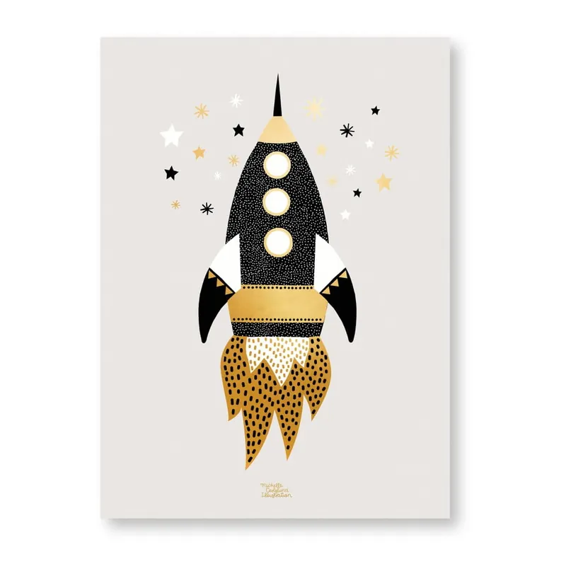 Wyprzedaż Plakat Michelle Carlslund Gold space Ship, 30x40 cm Bonami