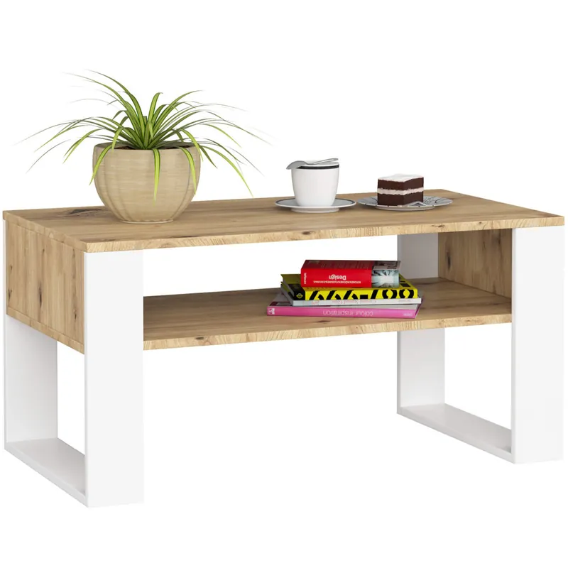 Obniżka ceny Ława kawowa DOMI 92 cm - dąb artisan białe nogi