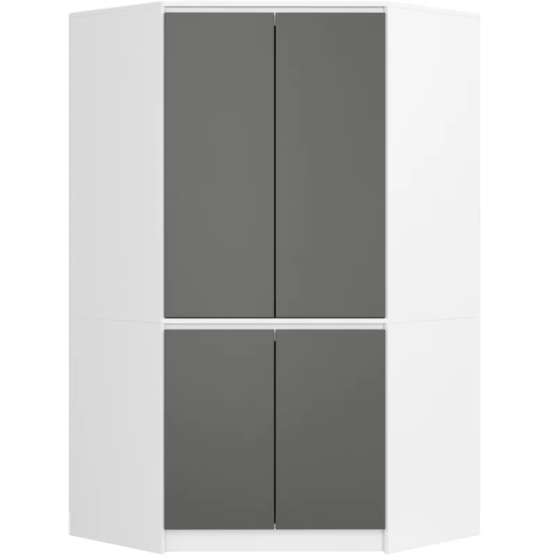 Szafa narożna S 100 cm 4 drzwi 6 półek - biała / grafit szara Zniżka