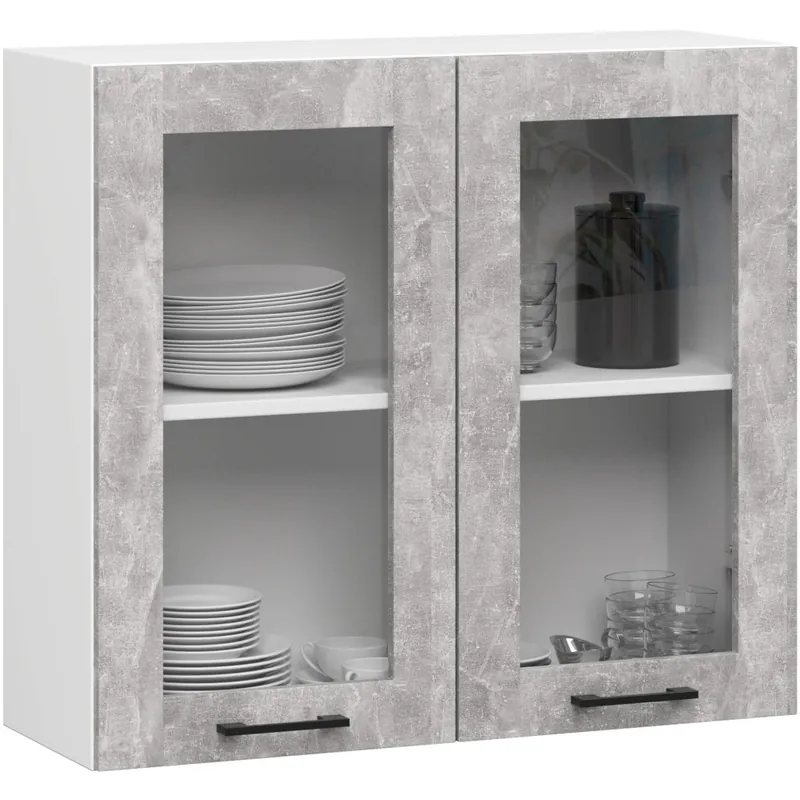 WISZĄCA SZAFKA KUCHENNA WITRYNA OLIWIA W 80cm BIAŁA / BETON H720 Kup teraz