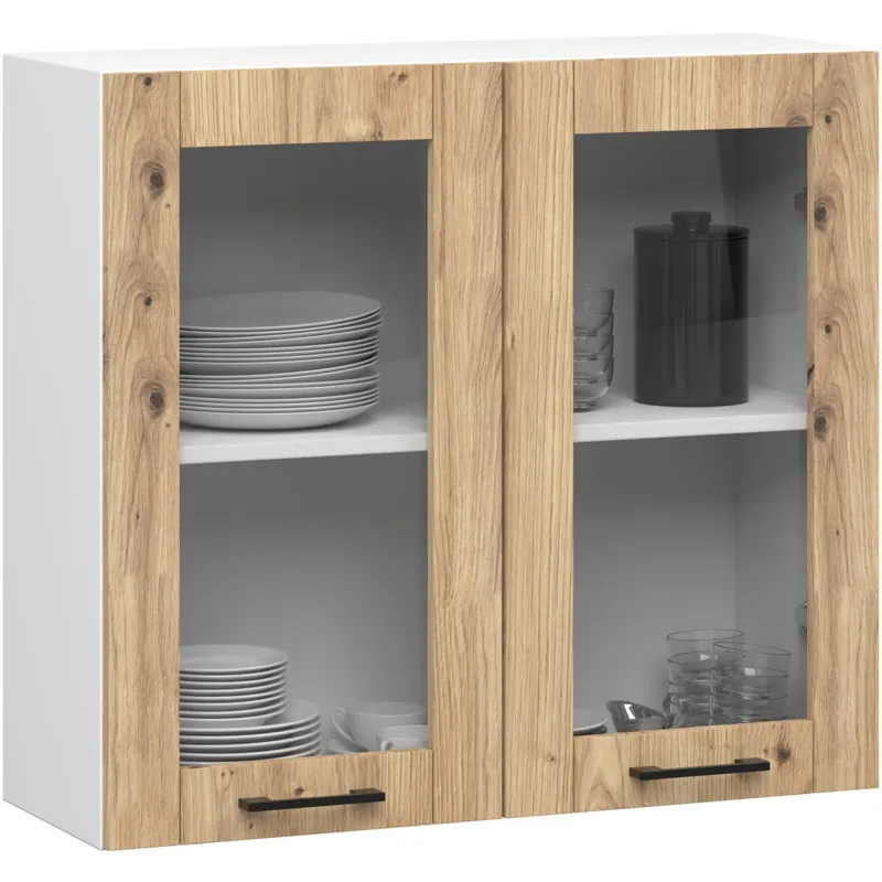 Tylko do końca tygodnia WISZĄCA SZAFKA KUCHENNA WITRYNA OLIWIA W 80cm BIAŁA / DĄB ARTISAN H720