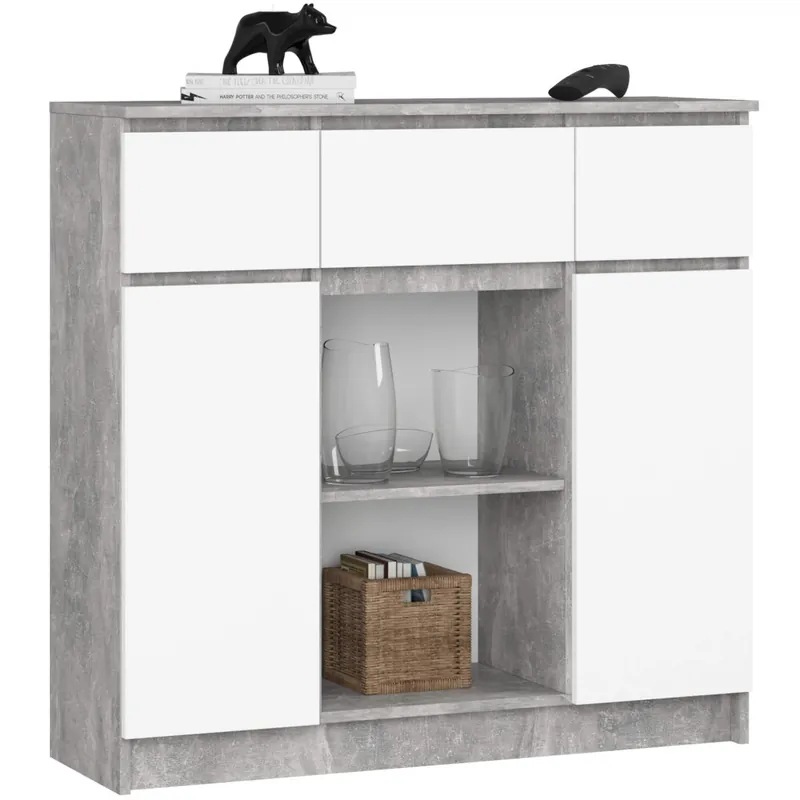 Ostatnia szansa KOMODA 101 cm 2 DRZWI 3 SZUFLADY 6 PÓŁEK BETON / BIAŁY