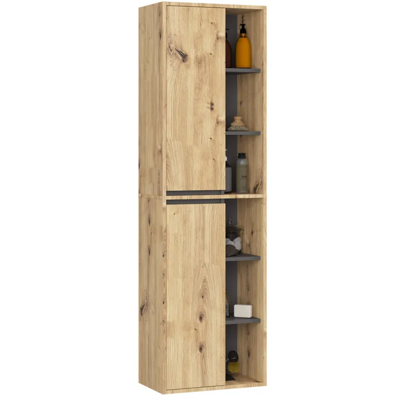 Hit sprzedaży Szafka łazienkowa VAMI Dąb Artisan 50 cm 2 drzwi wewnątrz Grafit Szary mat 10 półek 50x170x30 cm