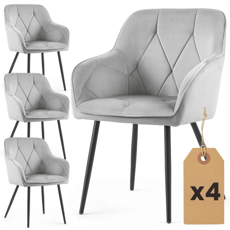 4x Welurowe krzesło tapicerowane pikowane Szare DIAMANTE Czarne nogi Oferta