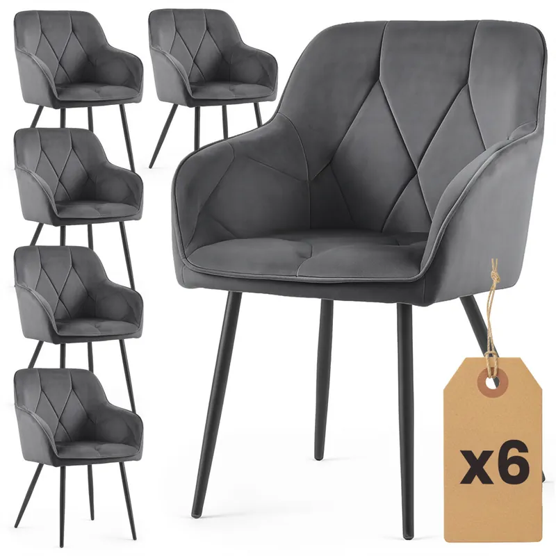 6x Welurowe krzesło tapicerowane pikowane Ciemny Grafit DIAMANTE Czarne nogi Promocja