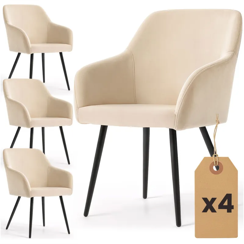 Oferta czasowa 4x Welurowe krzesło tapicerowane gładkie Beżowe ESTELLE Czarne nogi