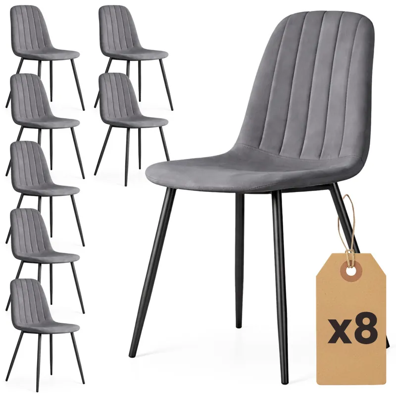 8x Welurowe krzesło tapicerowane pikowane Ciemny Grafit LUMO Czarne nogi Wyjątkowa oferta