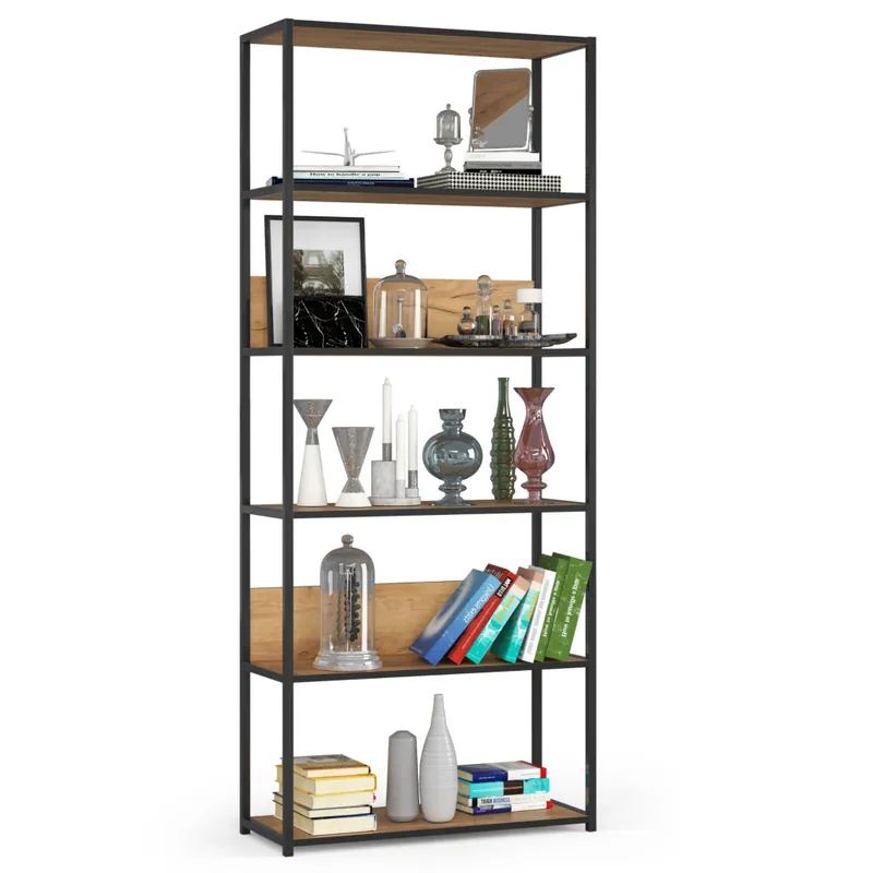 Regał industrialny metalowy 80 cm - czarny-dąb craft- 6 półek Darmowy zwrot