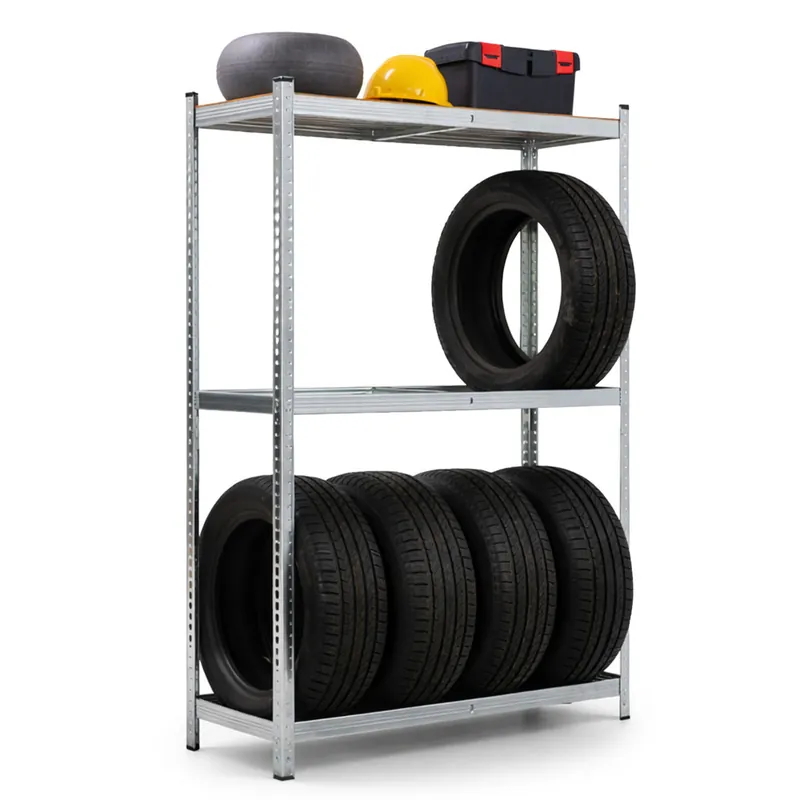 Regał na opony metalowy garażowy 120 cm 3 półki 120x40x180 Galwanizowany Srebrny Dodaj do koszyka