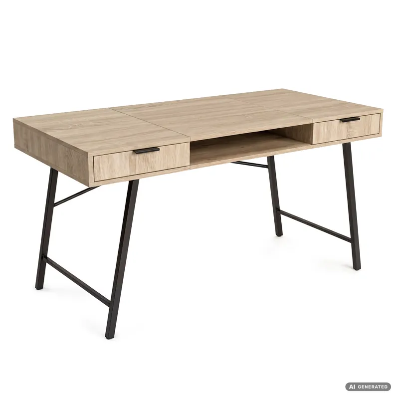 Biurko industrialne komputerowe Dąb Sonoma ARDEN 120 cm 2 szuflady 1 półka Czarne nogi Bestseller