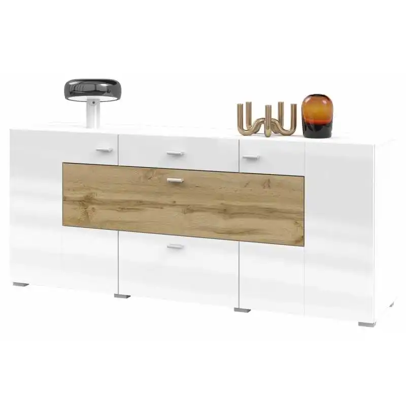 Komoda COBY 26 biały połysk + dąb wotan Wyjątkowa oferta